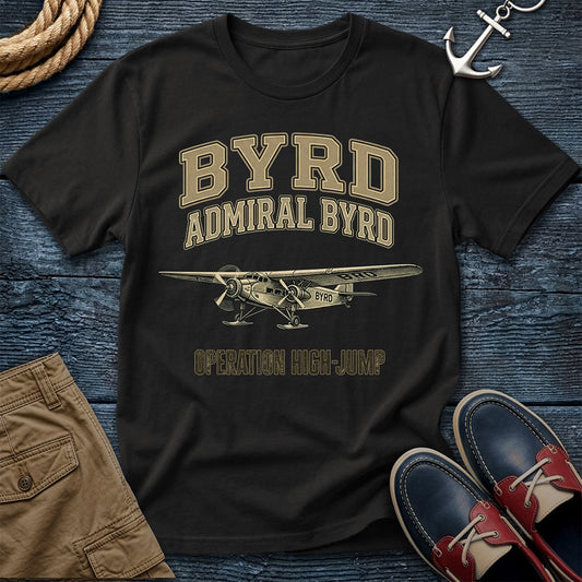Admiral Byrd Explorer Series T-Shirt in Black — vintage polar aviation tee on Comfort Colors 1717