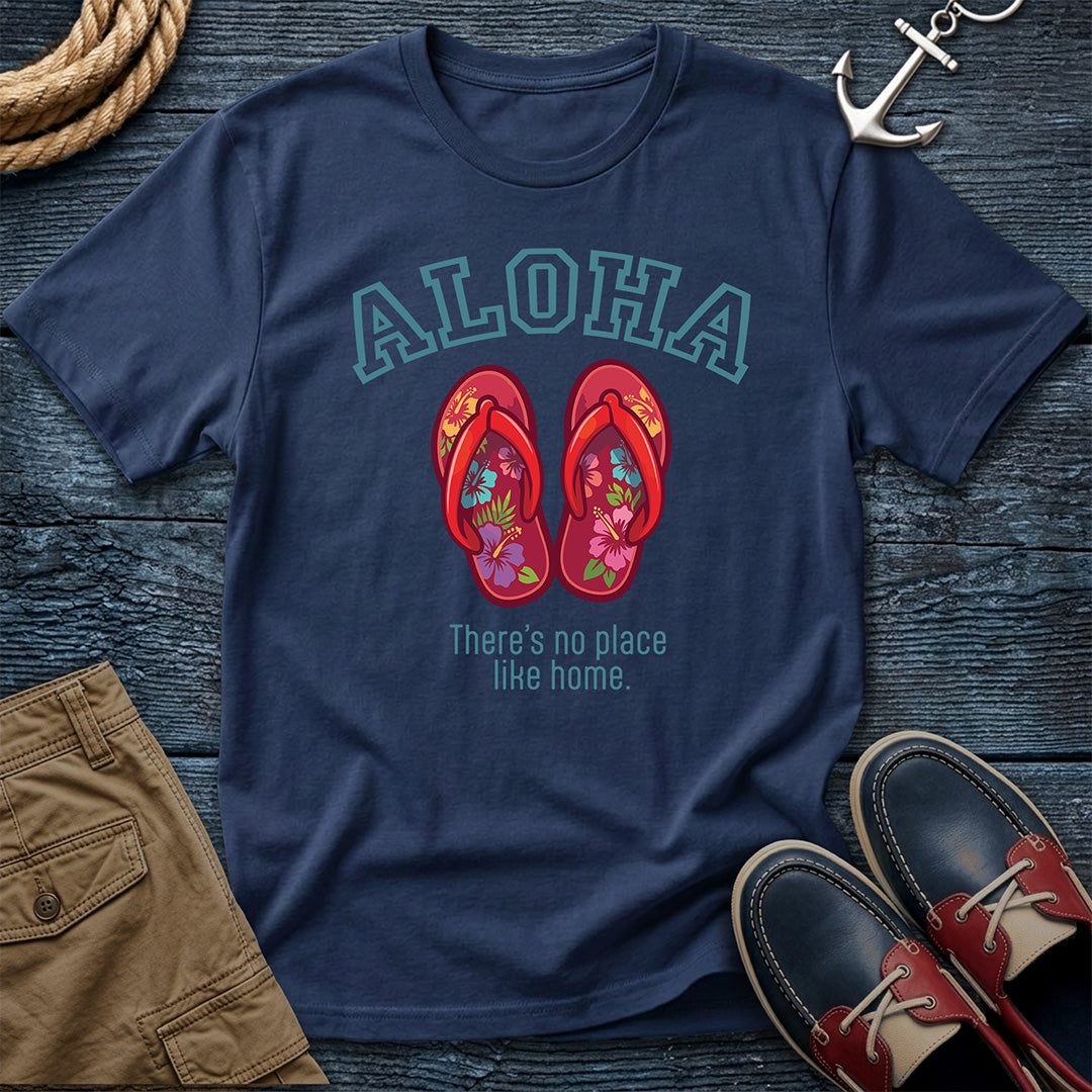 No Place Like Home Aloha Tee in Navy – Hawaii slippahs graphic t-shirt | Salty Shirts