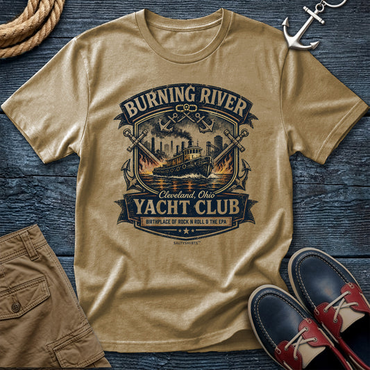 Burning River Yacht Club T-Shirt in Khaki — Cleveland Great Lakes tee on Comfort Colors 1717