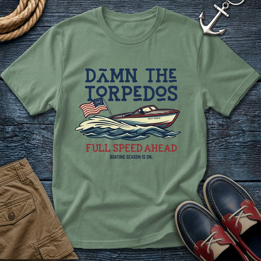 Damn The Torpedos Full Speed Ahead T-Shirt in Bay — nautical summer captain tee on Comfort Colors 1717