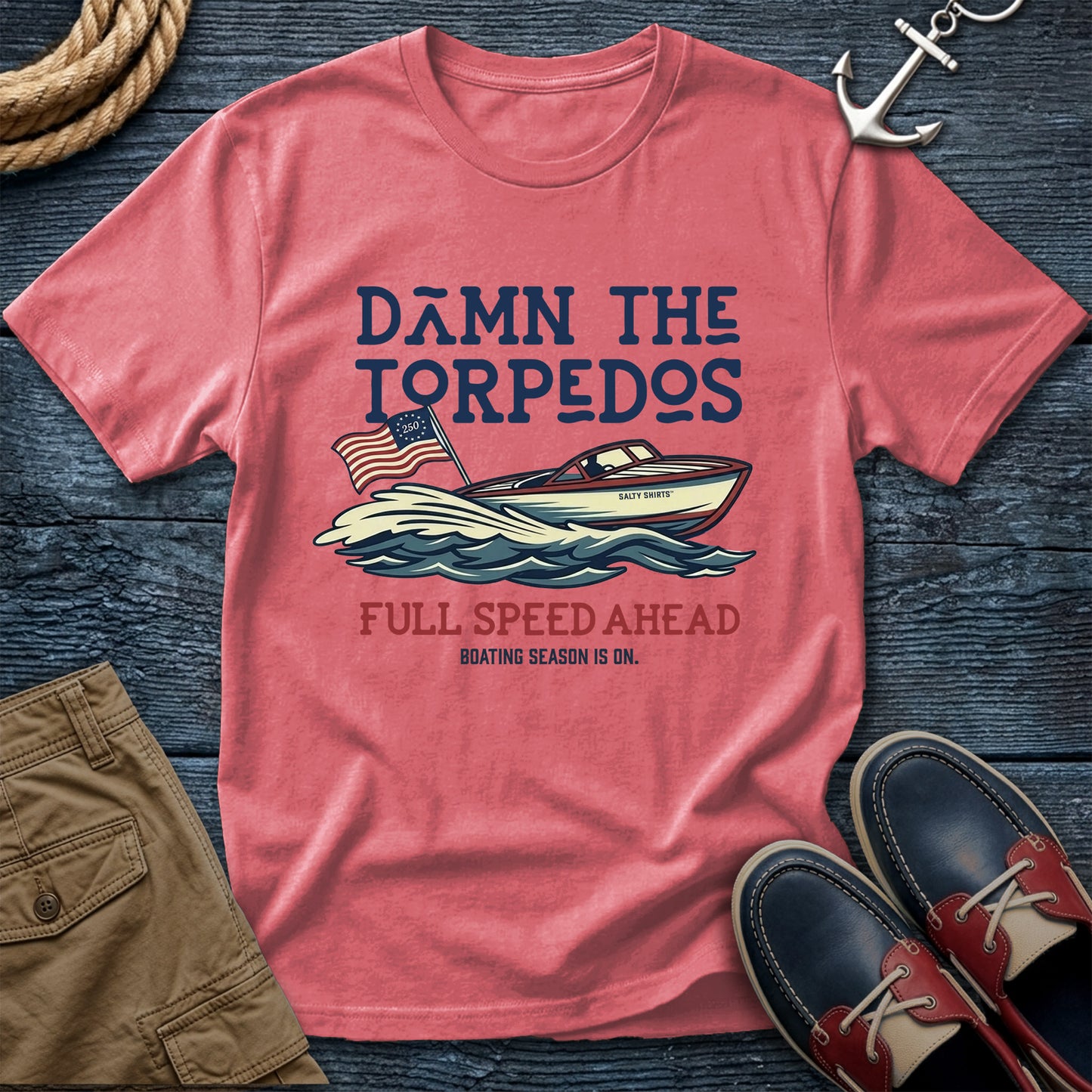 Damn The Torpedos Full Speed Ahead T-Shirt in Watermelon — nautical summer captain tee on Comfort Colors 1717