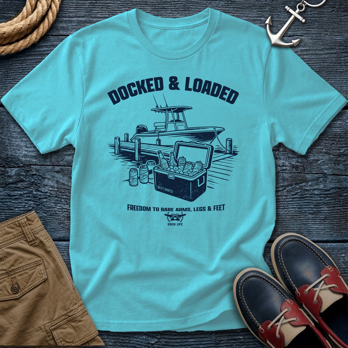 Docked & Loaded T-Shirt in Sky — dock life graphic tee on Gildan Softstyle 64000