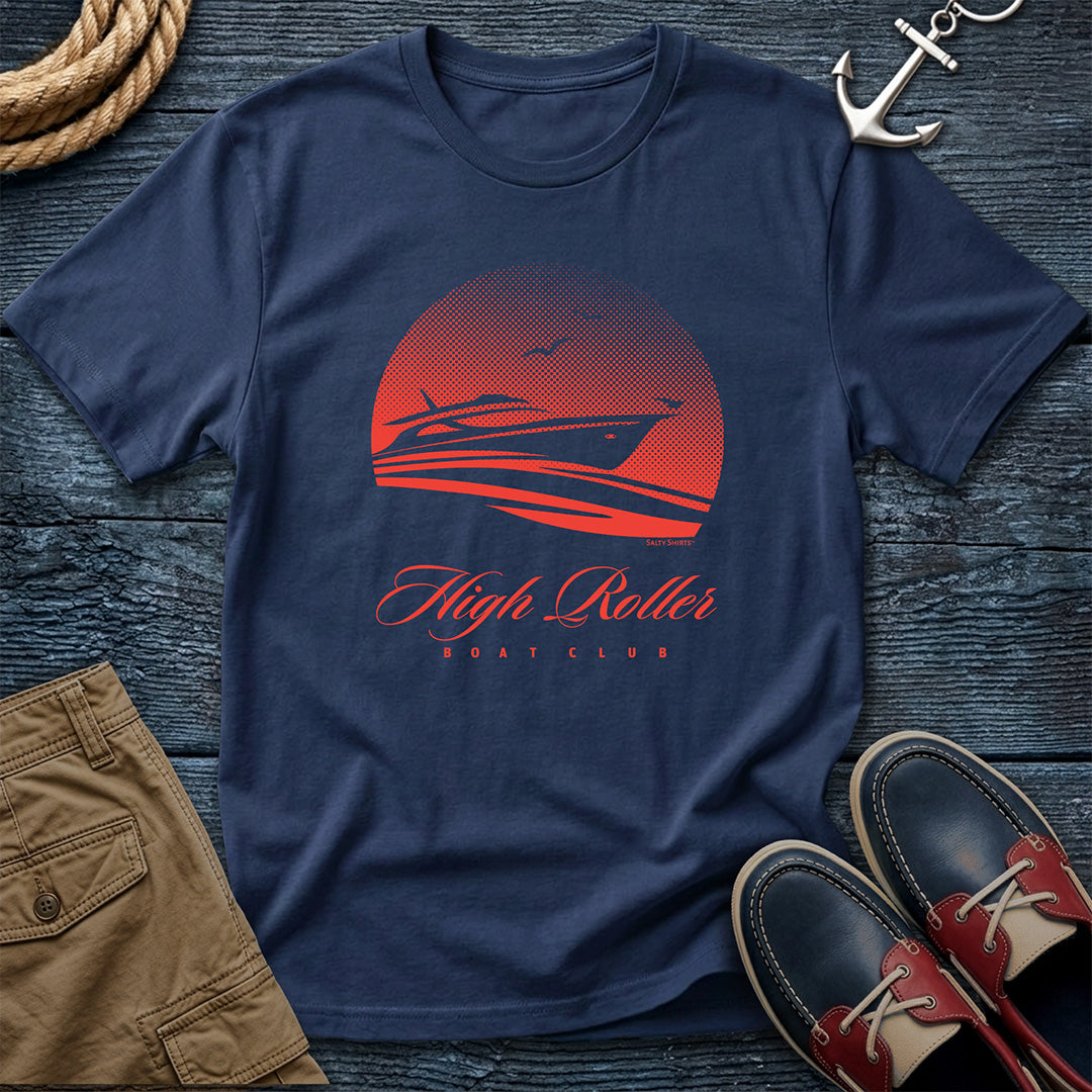 Salty Shirts High Roller Boat Club Tee in Navy — garment-dyed Comfort Colors unisex t-shirt