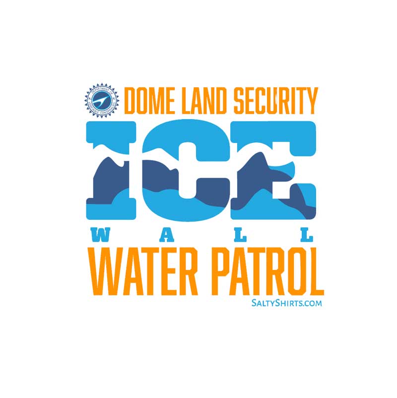 Dome Land Security Ice Wall Water Patrol logo with blue and orange text on a white background