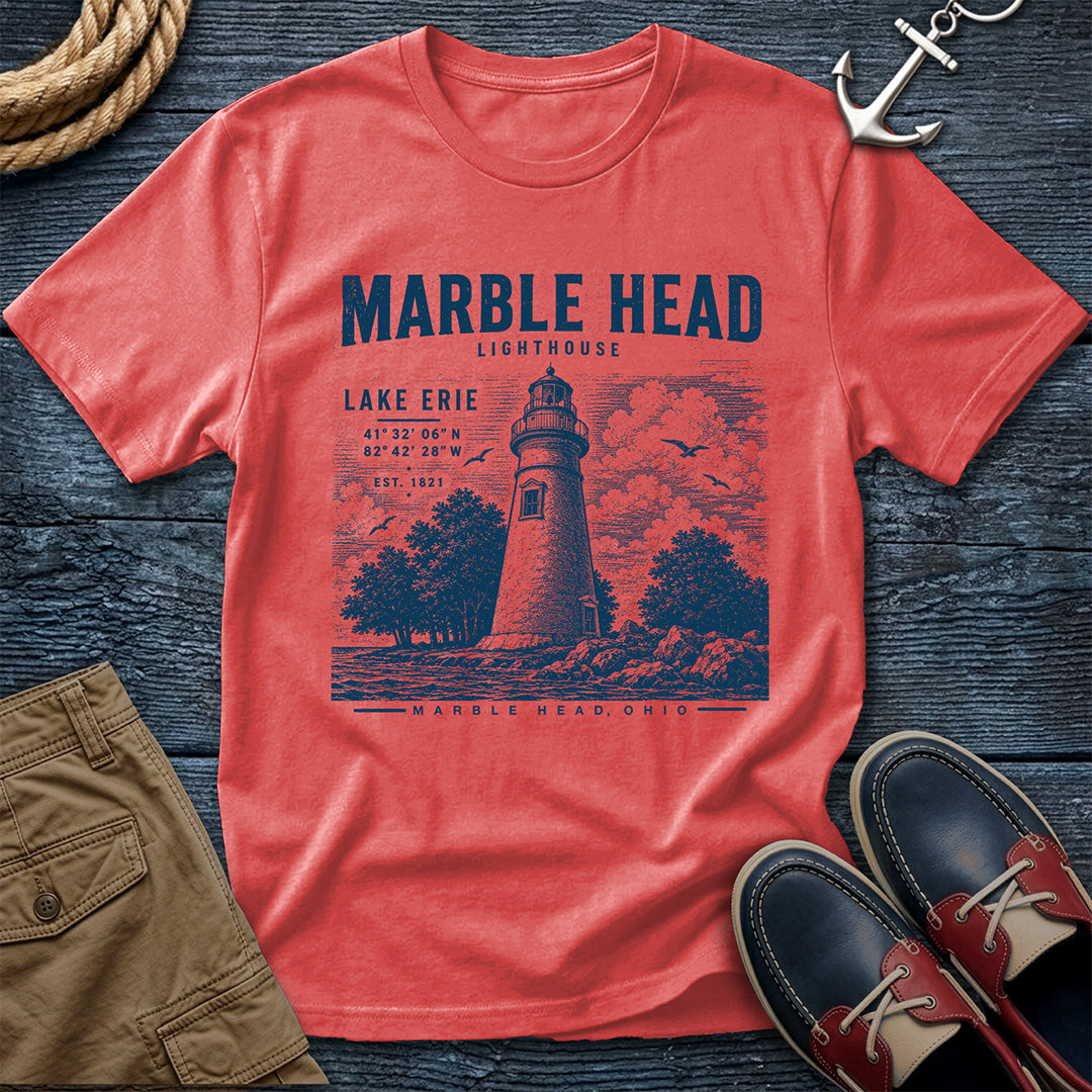 Marble Head Lighthouse T-Shirt in Bright Salmon — Lake Erie vintage nautical tee on Comfort Colors 1717