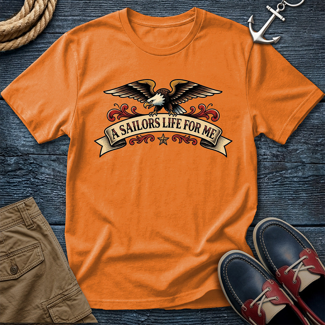 A Sailor's Life For Me Eagle Tee in Orange – traditional sailor tattoo flash graphic tee | Salty Shirts