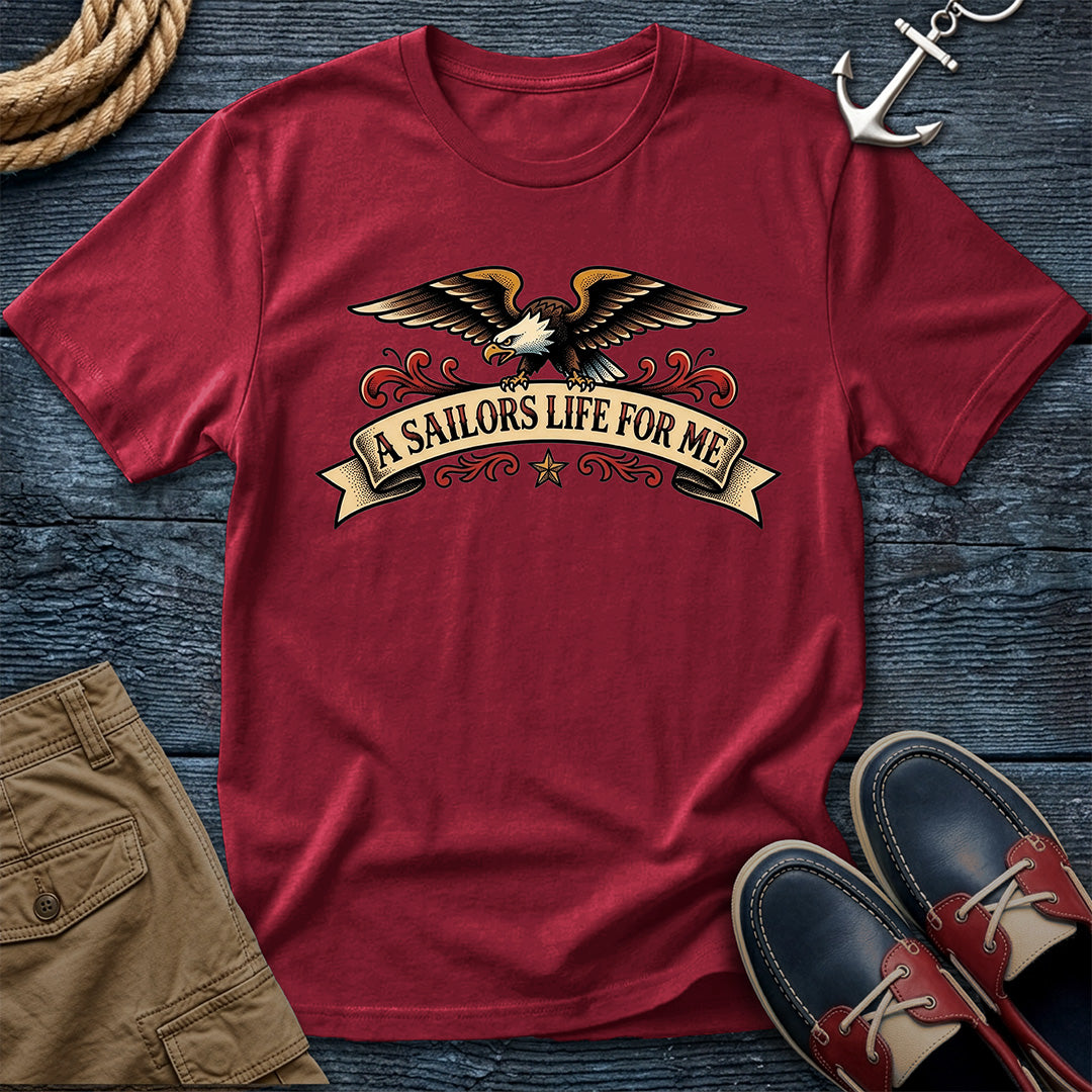A Sailor's Life For Me Eagle Tee in Chili – traditional sailor tattoo flash graphic tee | Salty Shirts