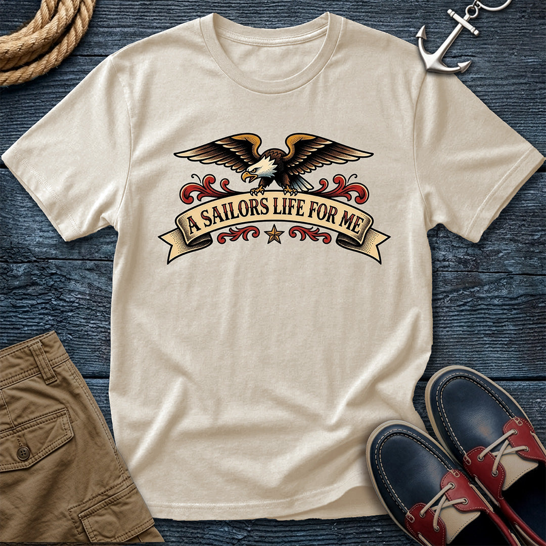 A Sailor's Life For Me Eagle Tee in Ivory – traditional sailor tattoo flash graphic tee | Salty Shirts