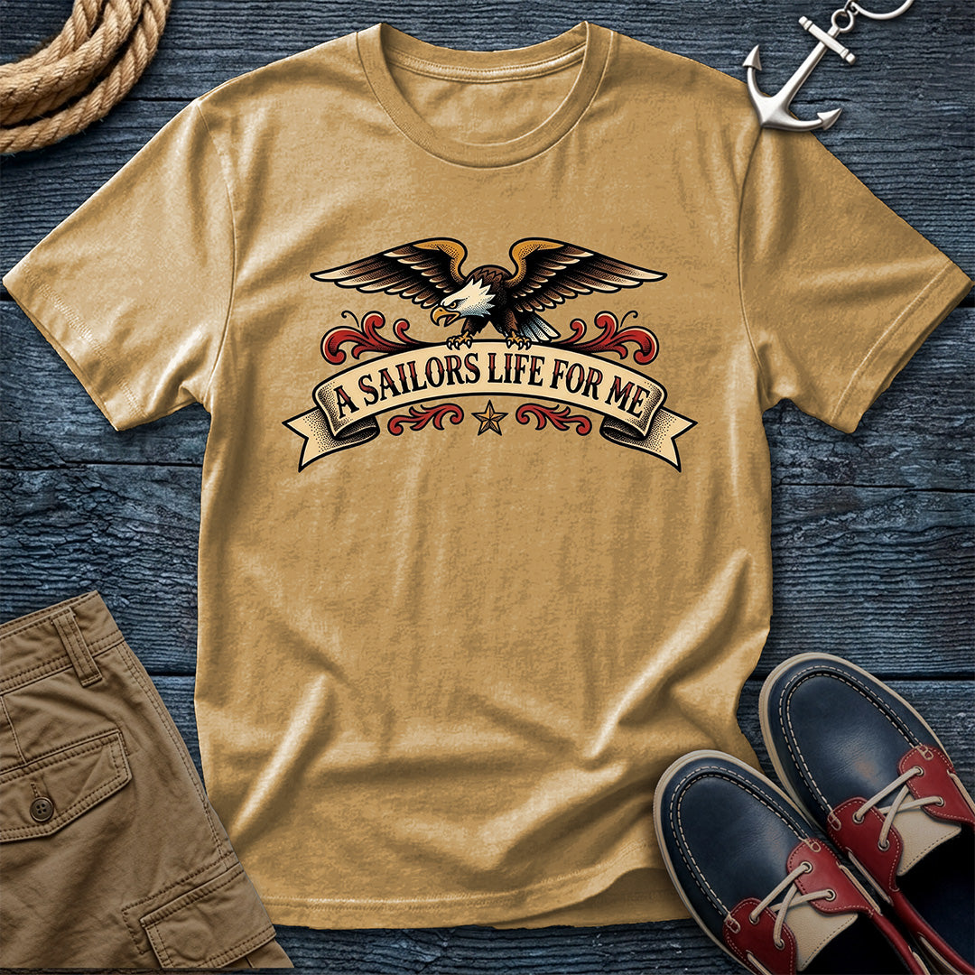 A Sailor's Life For Me Eagle Tee in Mustard – traditional sailor tattoo flash graphic tee | Salty Shirts