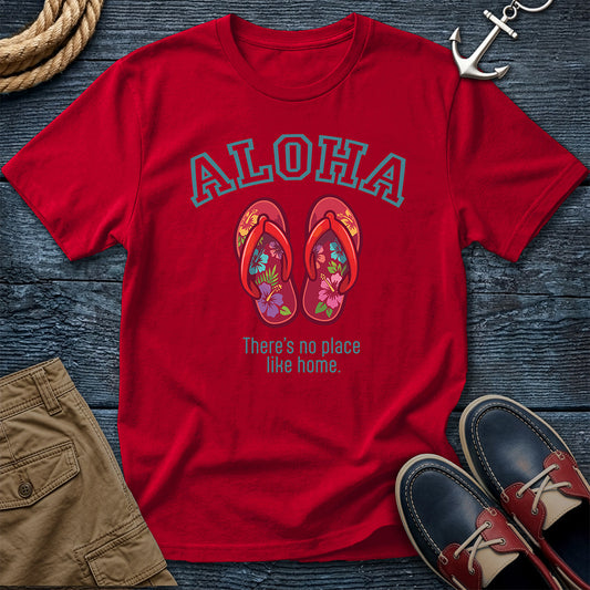 No Place Like Home Aloha Tee in Red – Hawaii slippahs graphic t-shirt | Salty Shirts