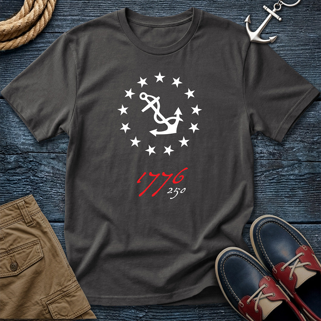 Anchored Since 1776 — 250th Anniversary Tee in Graphite — patriotic anchor and 13 stars graphic on Comfort Colors garment-dyed cotton