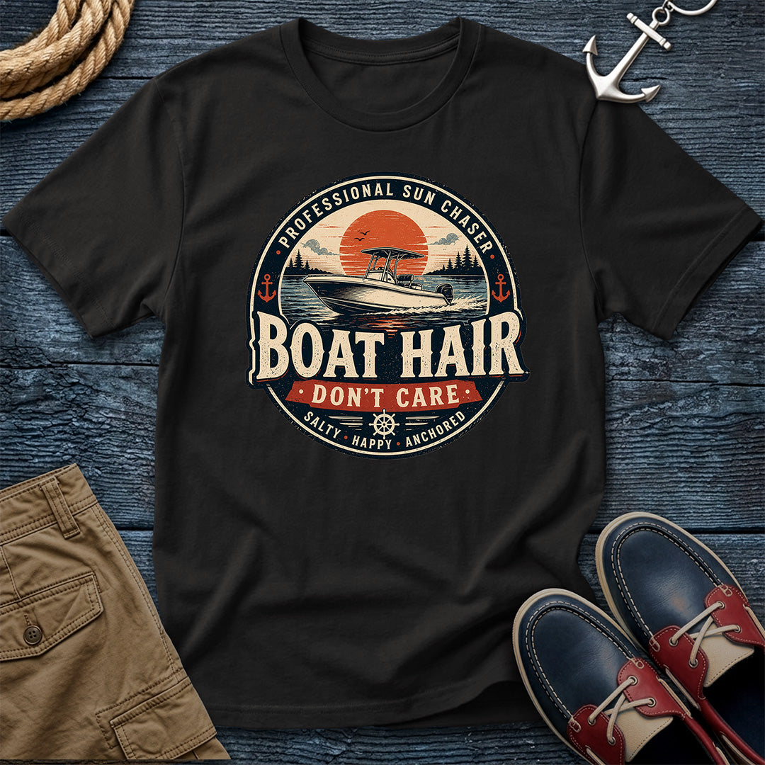 Boat Hair Don't Care T-Shirt in Black - Comfort Colors 1717 boating tee
