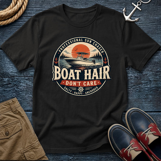 Boat Hair Don't Care T-Shirt in Black - Comfort Colors 1717 boating tee