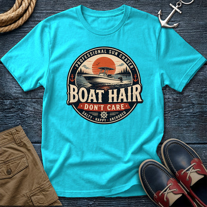 Boat Hair Don't Care T-Shirt in Lagoon Blue - Comfort Colors 1717 lake life tee