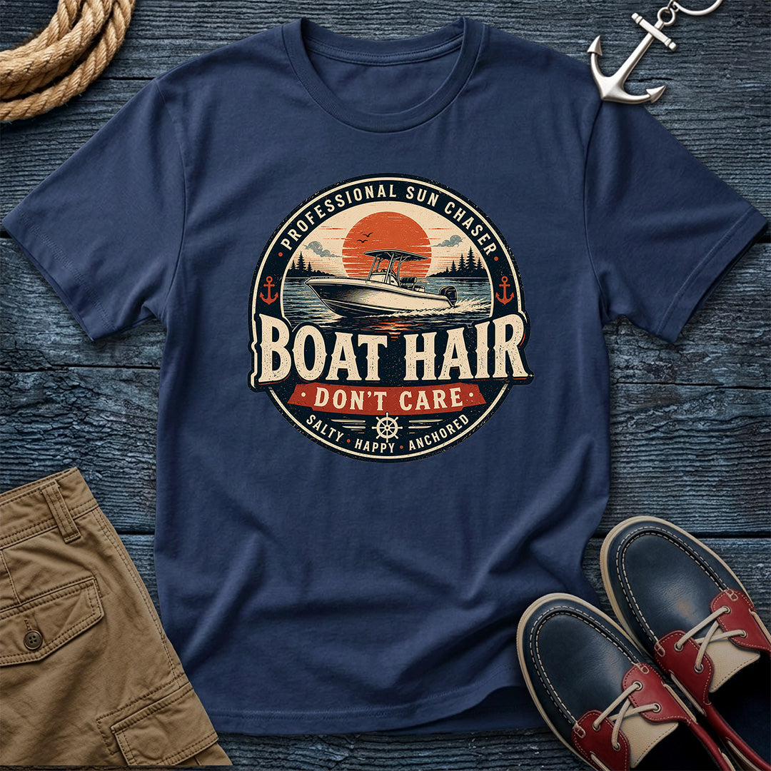 Boat Hair Don't Care T-Shirt in Navy - Comfort Colors 1717 lake life tee