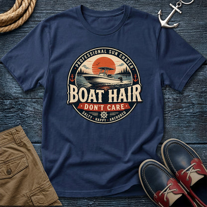Boat Hair Don't Care T-Shirt in Navy - Comfort Colors 1717 lake life tee