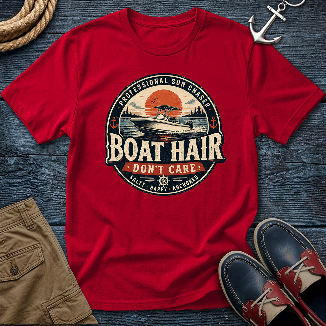 Boat Hair Don't Care T-Shirt in Red - Comfort Colors 1717 lake life tee