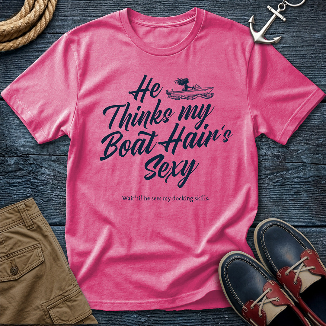 Boat Hair is Sexy T-Shirt in Crunchberry — funny dock life tee on Comfort Colors 1717