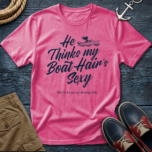 Boat Hair is Sexy T-Shirt in Crunchberry — funny dock life tee on Comfort Colors 1717