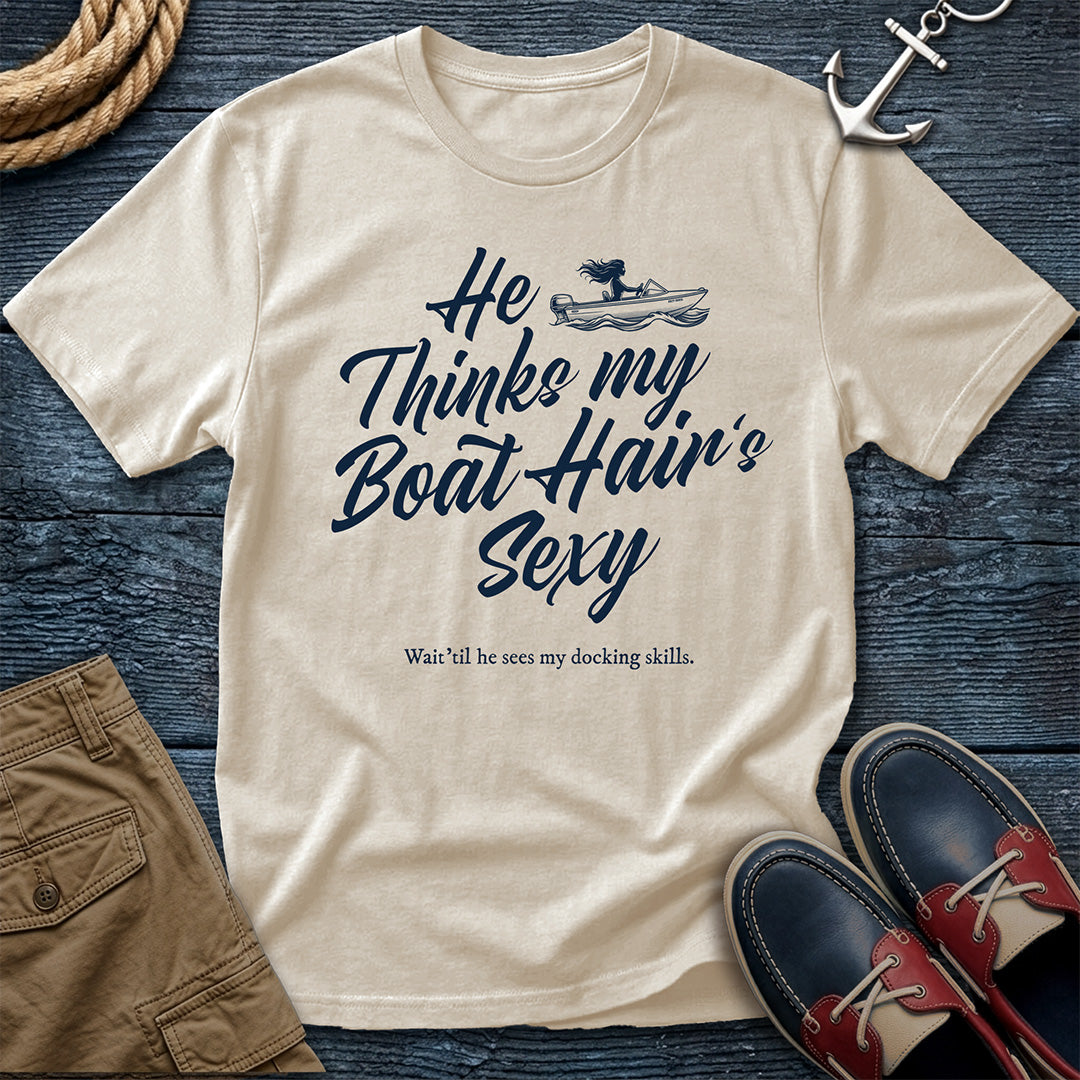 Boat Hair is Sexy T-Shirt in Ivory — funny dock life tee on Comfort Colors 1717
