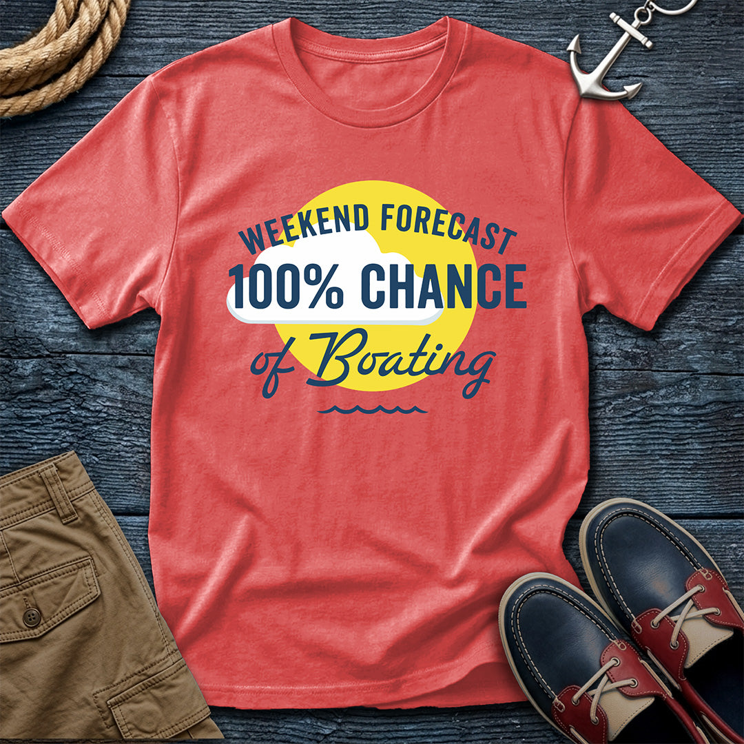 Boating 100% Chance T-Shirt in Bright Salmon— weekend forecast nautical tee on Comfort Colors 1717