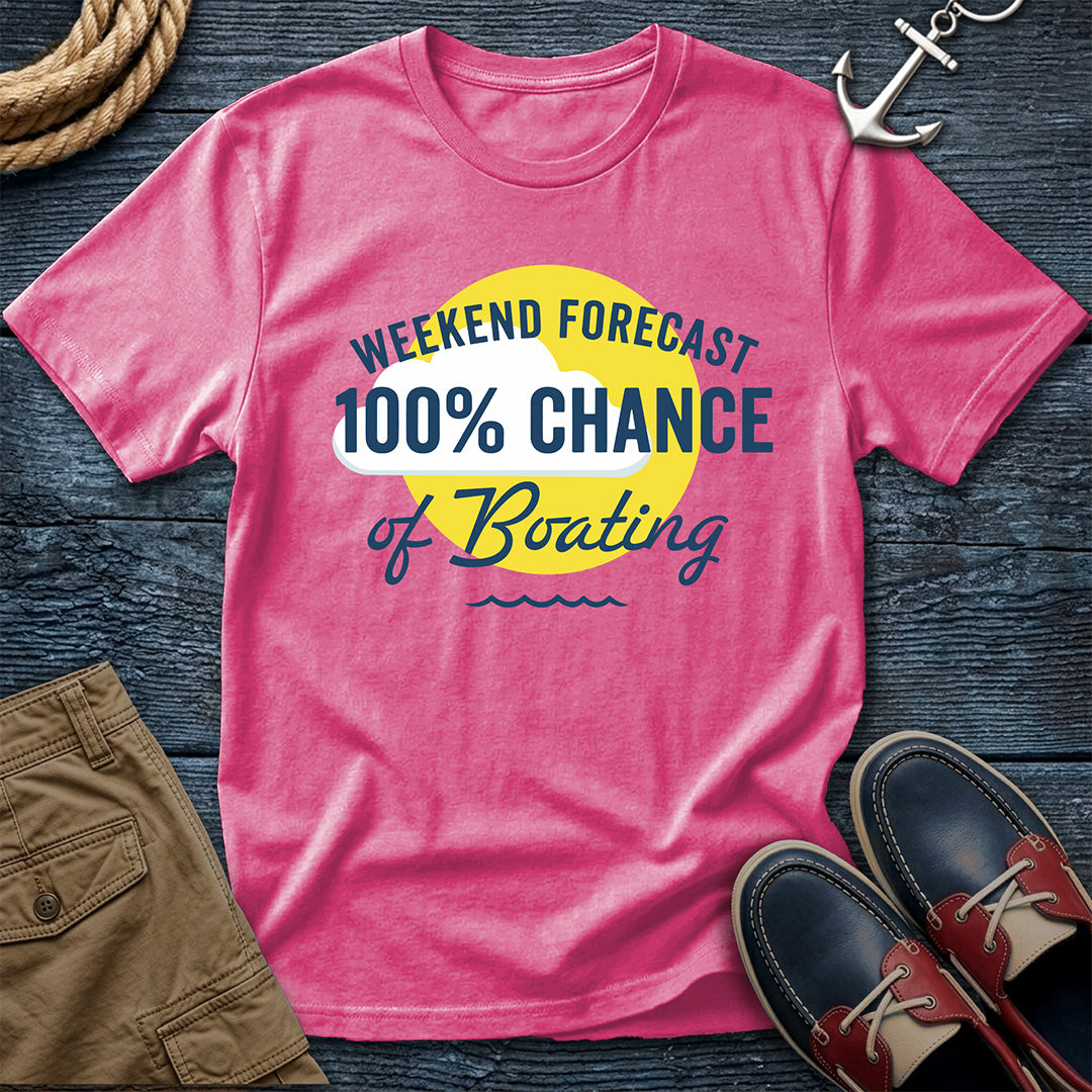Boating 100% Chance T-Shirt in Crunch berry — weekend forecast nautical tee on Comfort Colors 1717