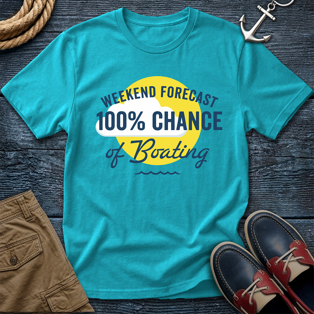 Boating 100% Chance T-Shirt in Lagoon Blue — weekend forecast nautical tee on Comfort Colors 1717
