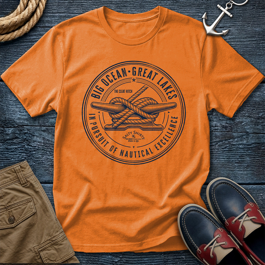 Salty Shirts Nautical Excellence Cleat Hitch Tee in Orange — garment-dyed Comfort Colors unisex t-shirt