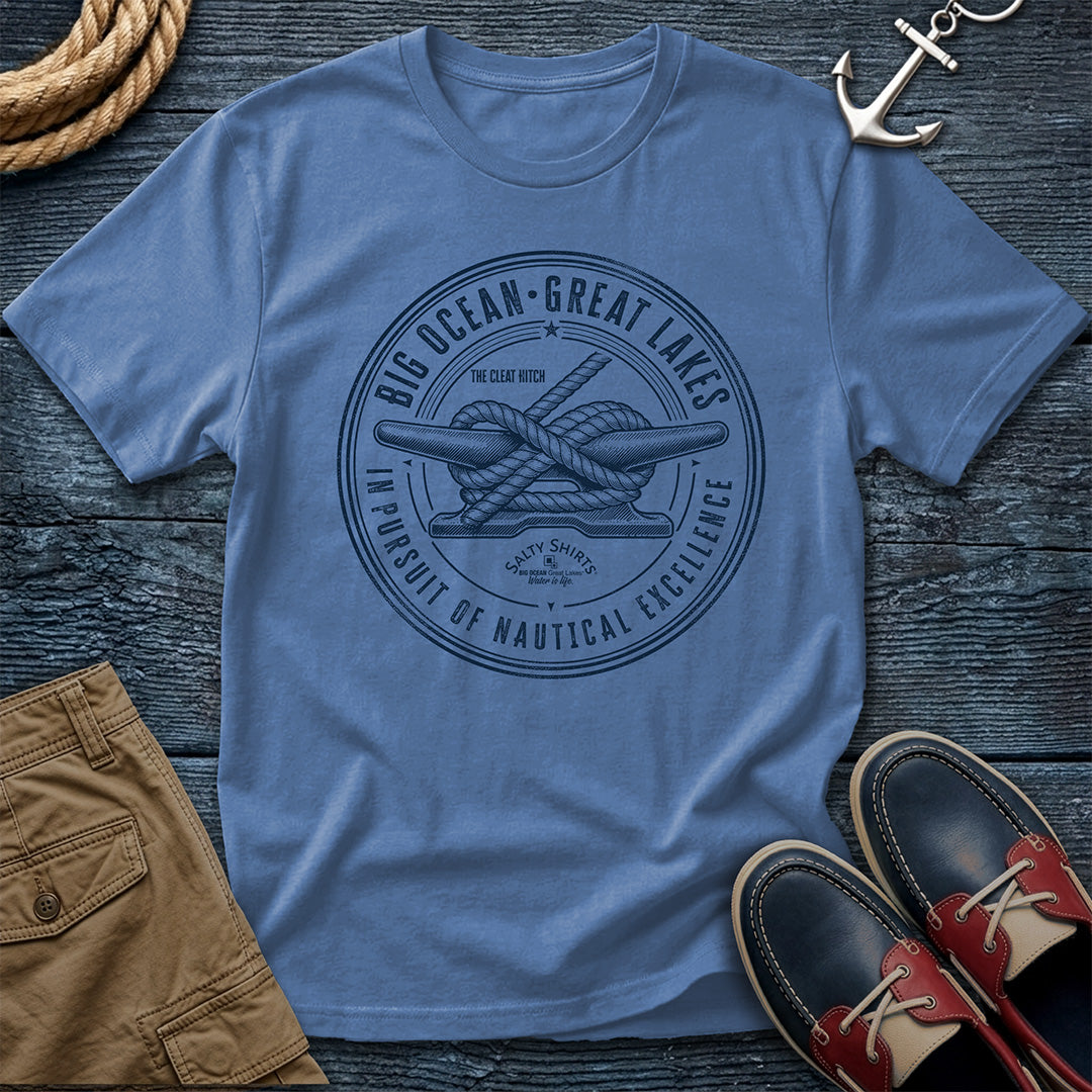 Salty Shirts Nautical Excellence Cleat Hitch Tee in Washed Denim — garment-dyed Comfort Colors unisex t-shirt