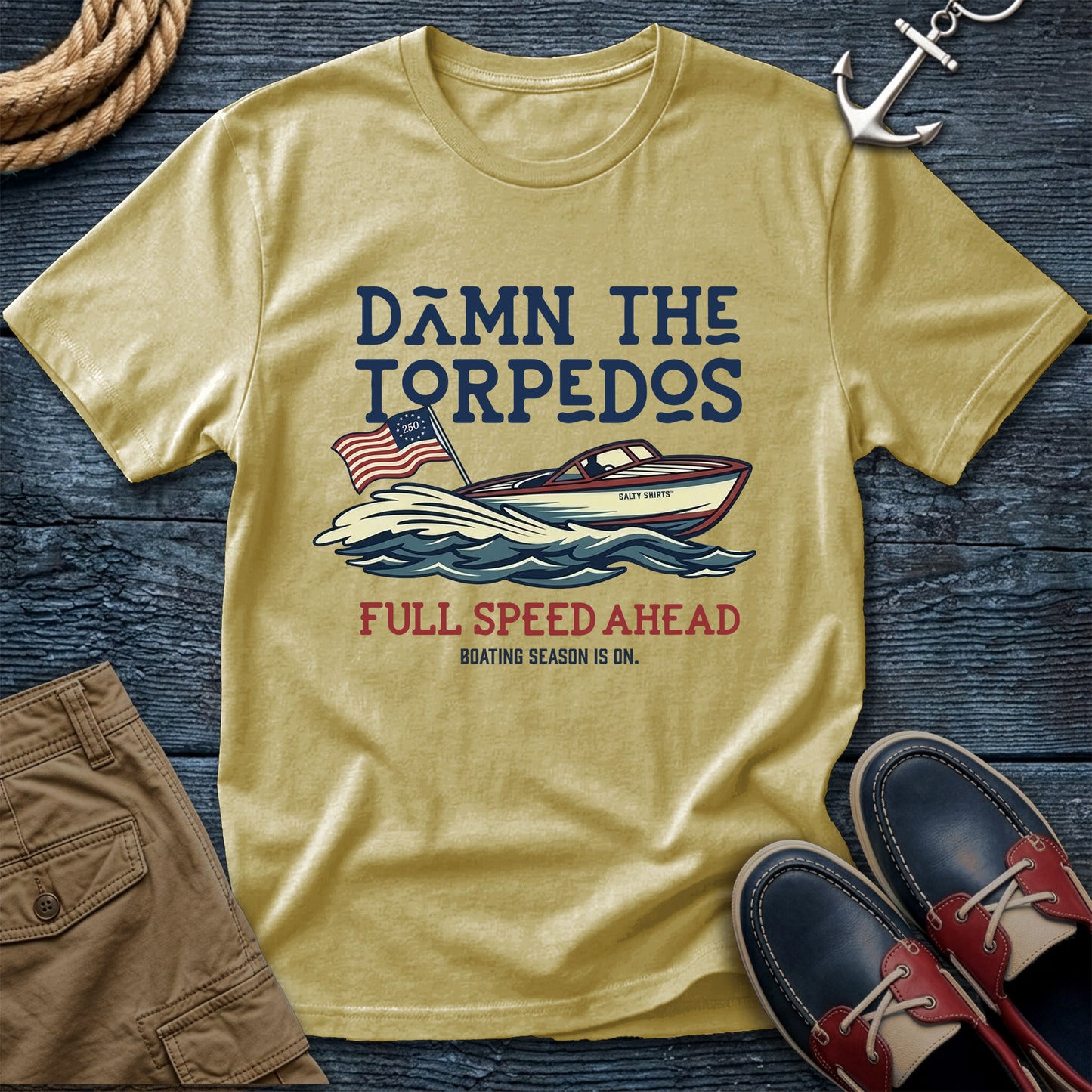 Damn The Torpedos Full Speed Ahead T-Shirt in Banana — nautical summer captain tee on Comfort Colors 1717