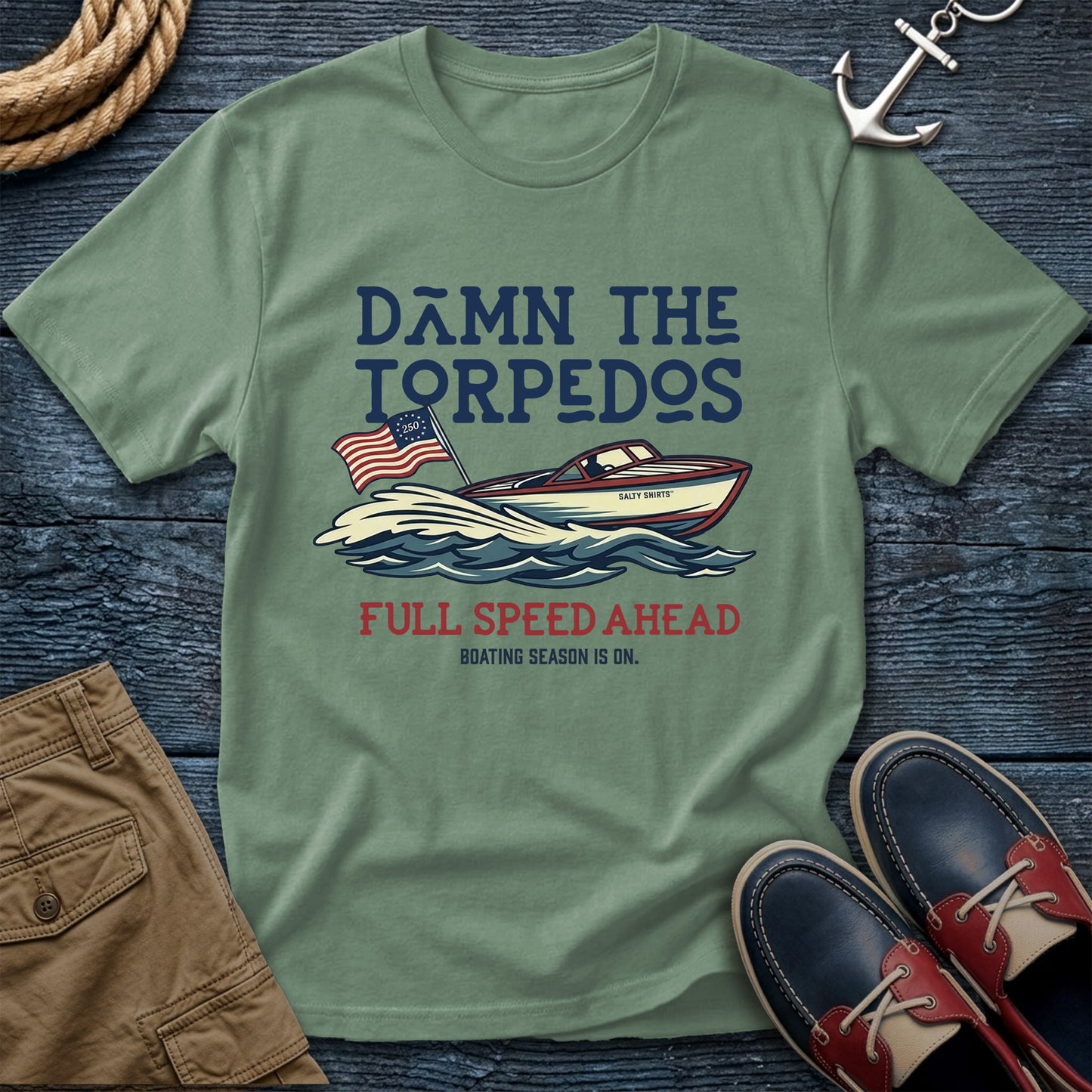 Damn The Torpedos Full Speed Ahead T-Shirt in Bay — nautical summer captain tee on Comfort Colors 1717