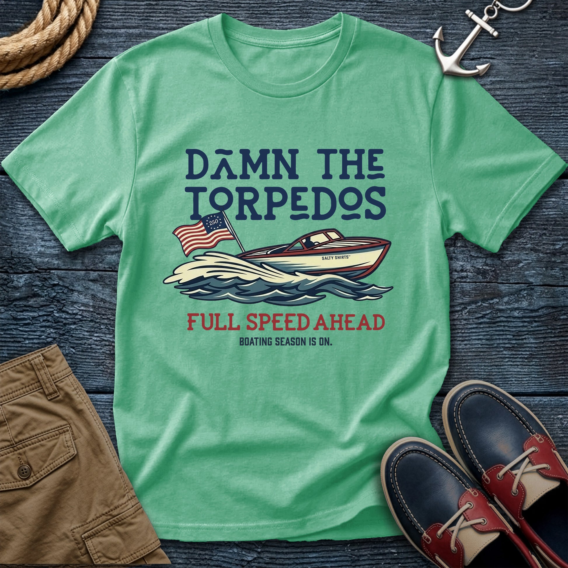 Damn The Torpedos Full Speed Ahead T-Shirt in Island Reef — nautical summer captain tee on Comfort Colors 1717