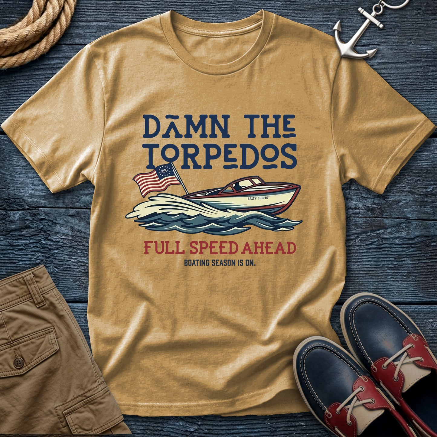 Damn The Torpedos Full Speed Ahead T-Shirt in Mustard — nautical summer captain tee on Comfort Colors 1717