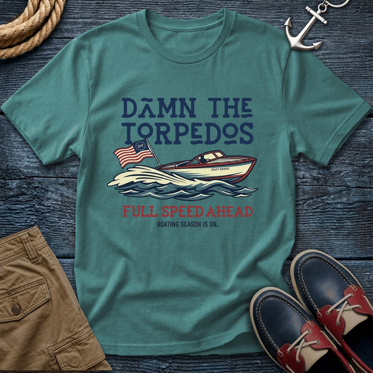 Damn The Torpedos Full Speed Ahead T-Shirt in Sea Foam — nautical summer captain tee on Comfort Colors 1717