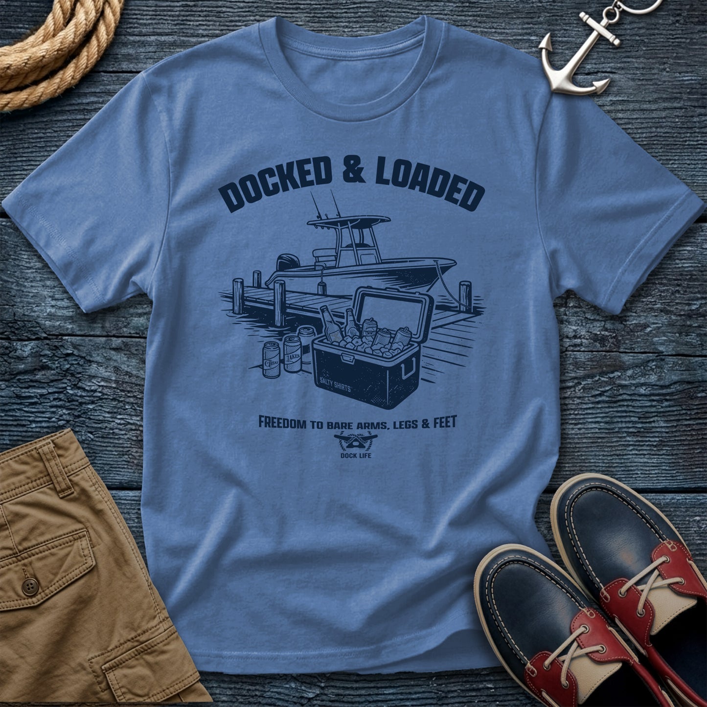 Docked & Loaded T-Shirt in Sand — dock life graphic tee on Gildan Softstyle 64000