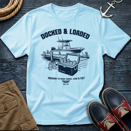 Docked & Loaded T-Shirt in Light Blue — dock life graphic tee on Gildan Softstyle 64000