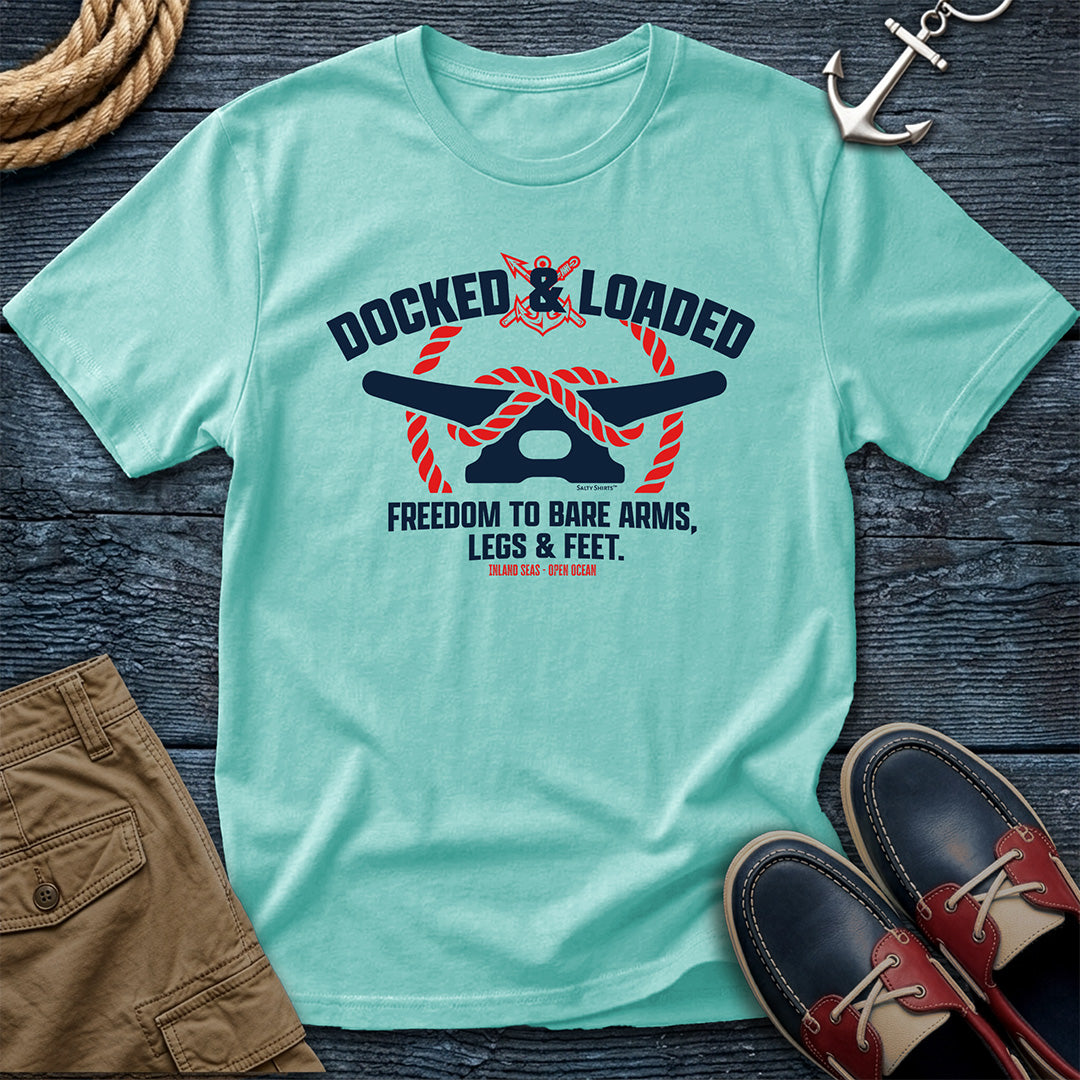 Docked & Loaded garment-dyed tee in Chalky Mint — dock life graphic by Salty Shirts