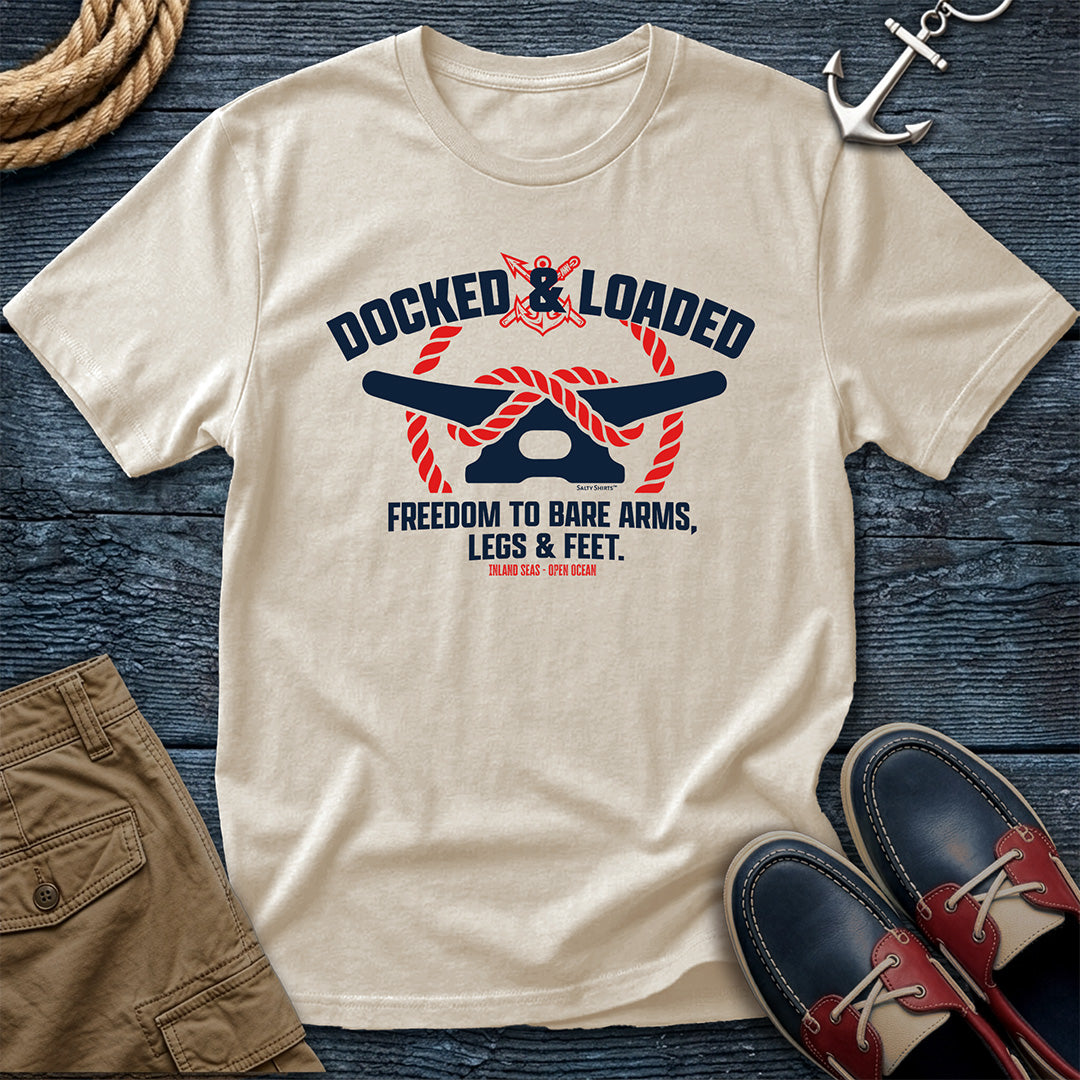 Docked & Loaded garment-dyed tee in Ivory — dock life graphic by Salty Shirts