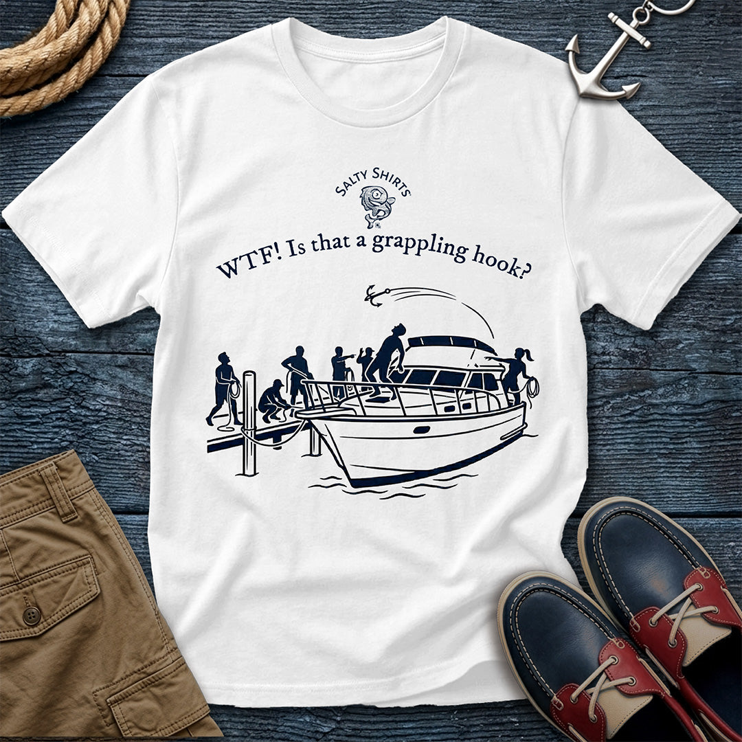 Docking Grapple T-Shirt in White — nautical humor tee on Comfort Colors 1717