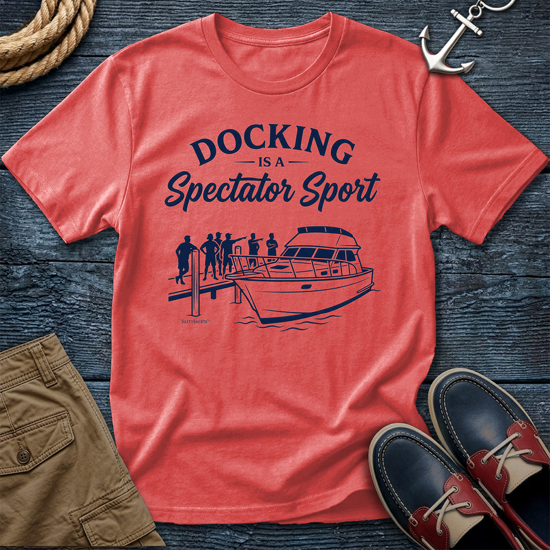 Docking Is a Spectator Sport T-Shirt in Bright Salmon — funny nautical tee on Comfort Colors 1717
