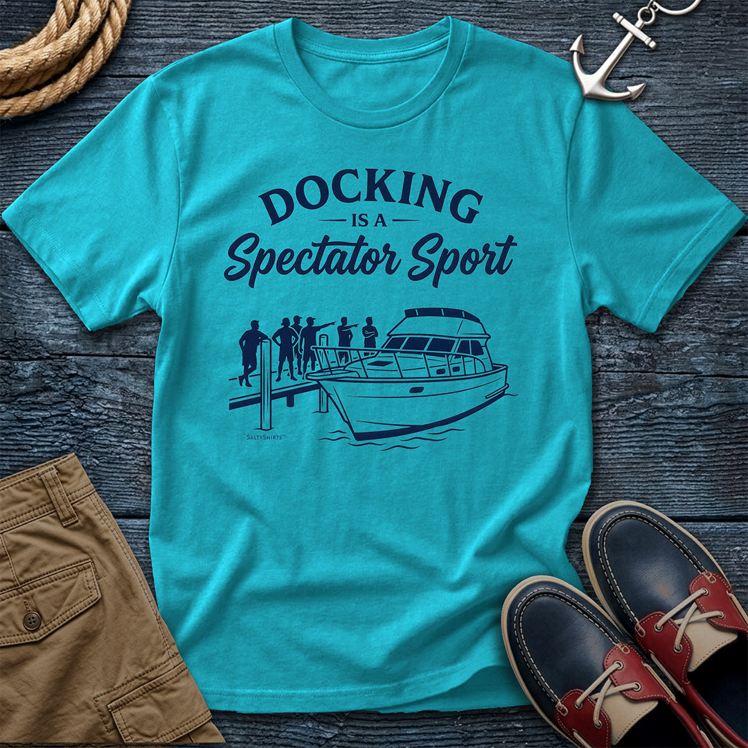 Docking Is a Spectator Sport T-Shirt in Lagoon Blue — funny nautical tee on Comfort Colors 1717