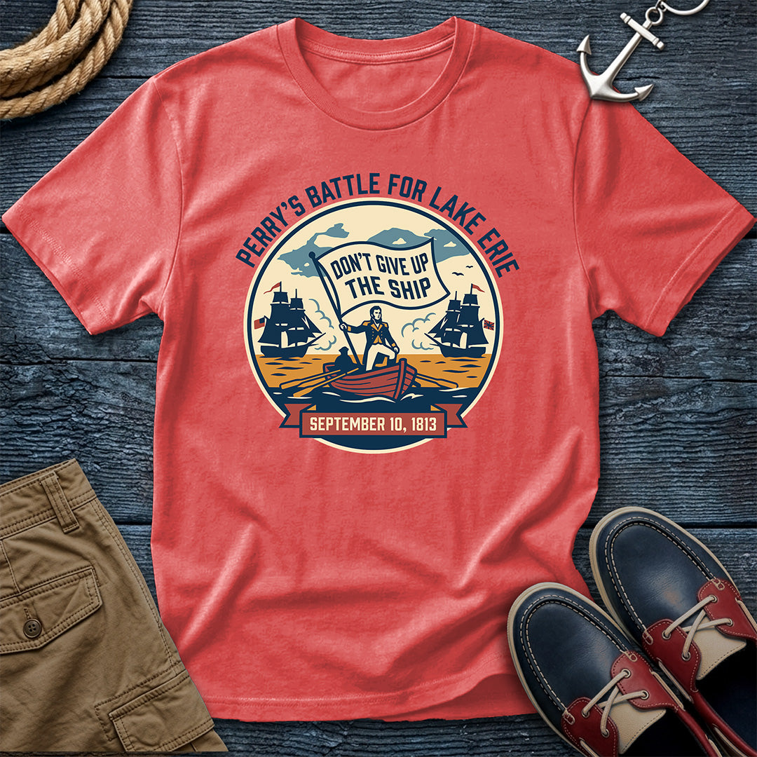 Don't Give Up the Ship — Perry's Battle of Lake Erie garment-dyed tee in Bright Salmon