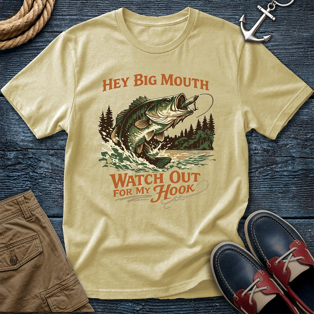 Hey Big Mouth Fishing T-Shirt in Banana — vintage bass graphic tee on Comfort Colors 1717