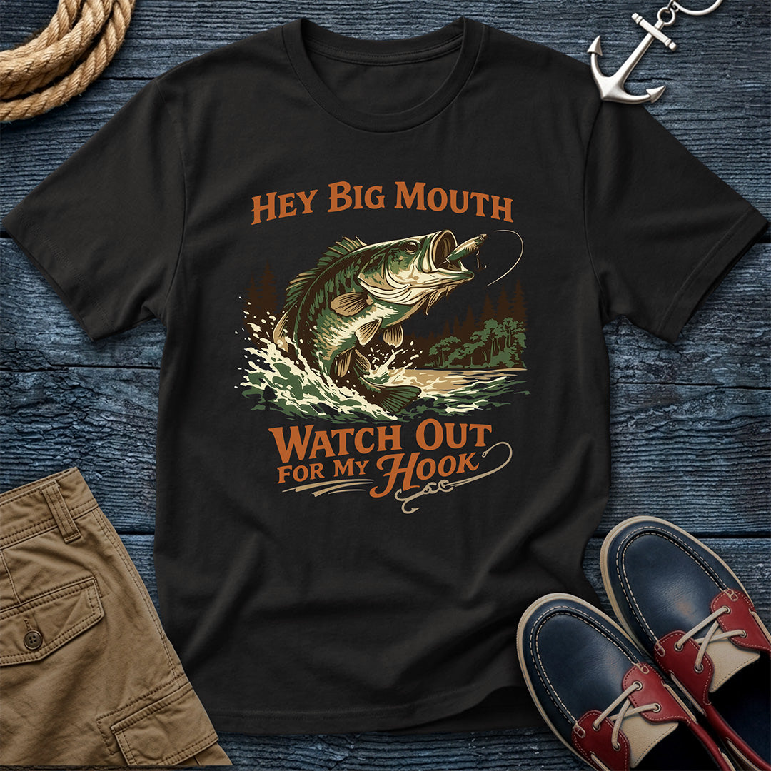 Hey Big Mouth Fishing T-Shirt in Black — vintage bass graphic tee on Comfort Colors 1717