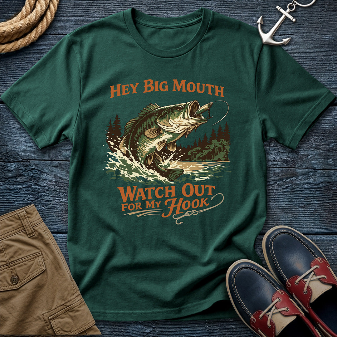 Hey Big Mouth Fishing T-Shirt in BlueSpruce — vintage bass graphic tee on Comfort Colors 1717