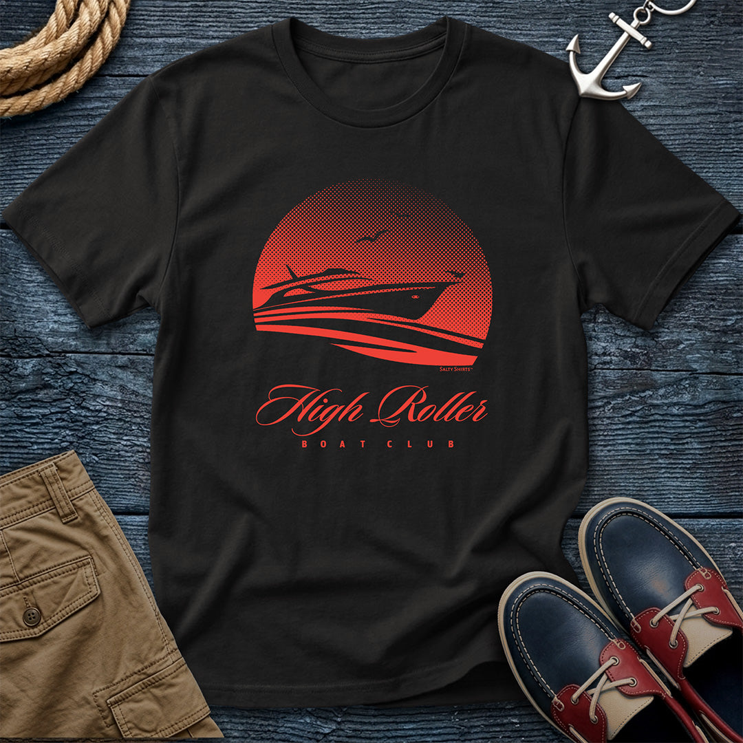 Salty Shirts High Roller Boat Club Tee in Black — garment-dyed Comfort Colors unisex t-shirt