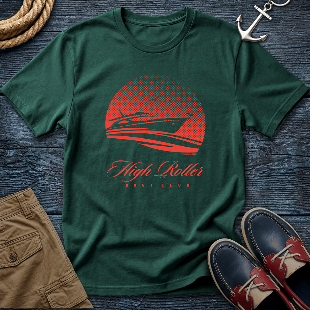 Salty Shirts High Roller Boat Club Tee in Blue Spruce — garment-dyed Comfort Colors unisex t-shirt