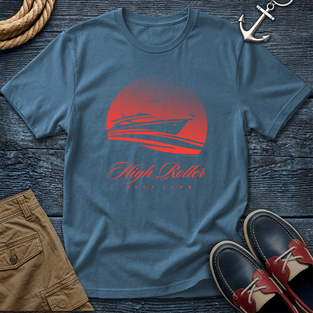 Salty Shirts High Roller Boat Club Tee in Denim— garment-dyed Comfort Colors unisex t-shirt