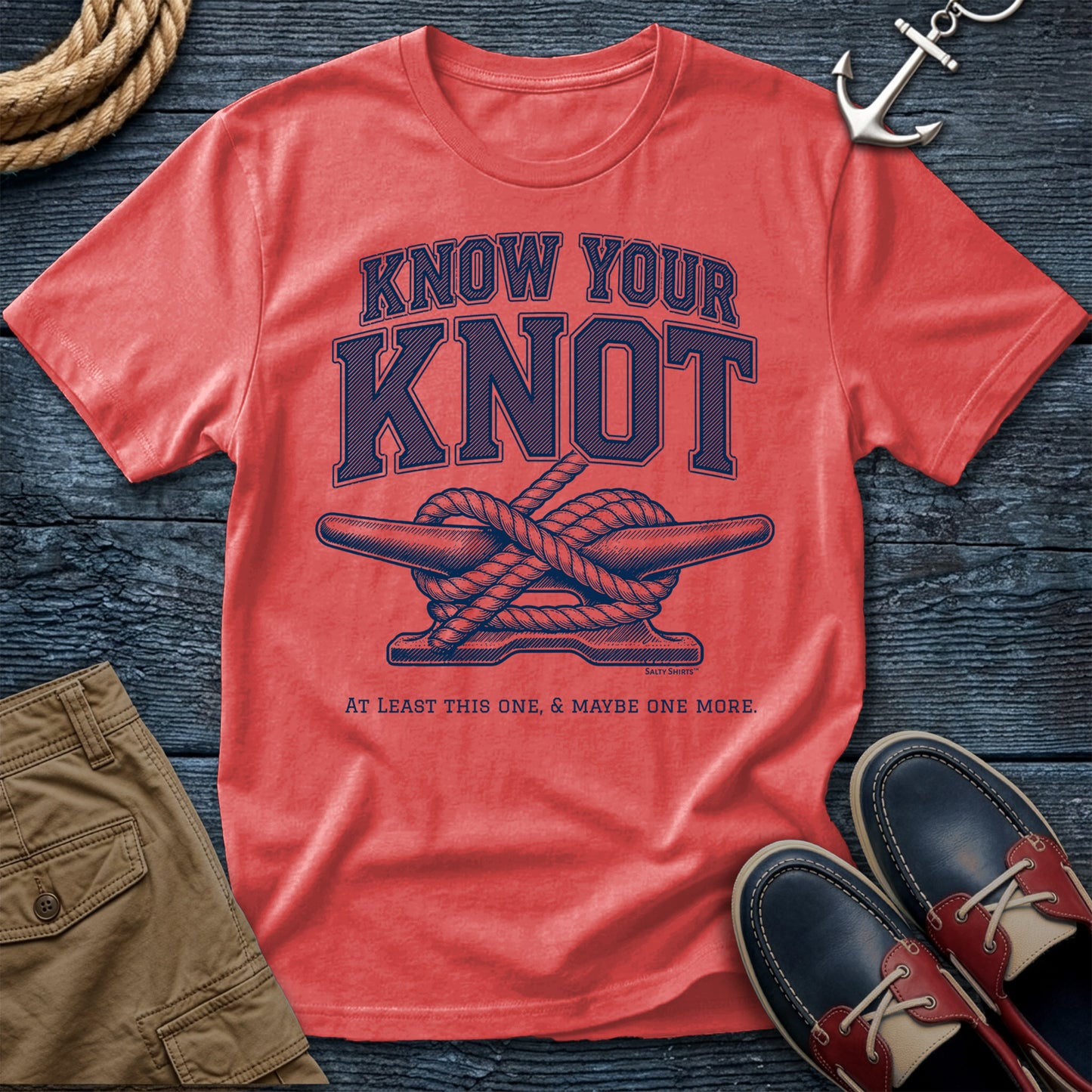 Orange Red t-shirt with 'Know Your Knot' graphic