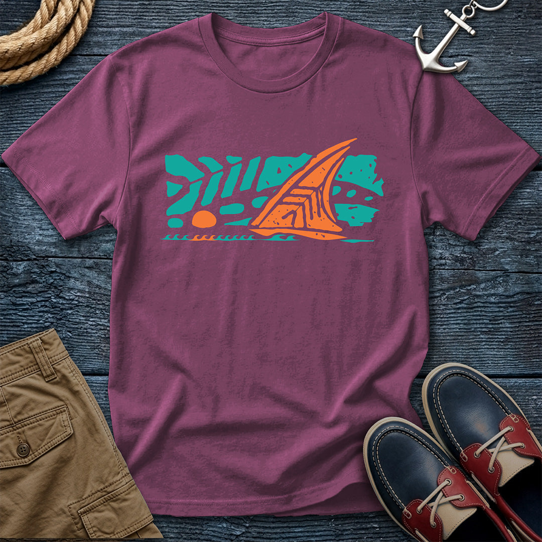 Salty Shirts Koa Horizon Sailboat Tee in  Berry — garment-dyed Comfort Colors unisex t-shirt with island sailboat graphic